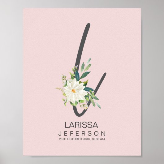 L Letter Monogram Blush Floral Decor Poster (Voorkant)