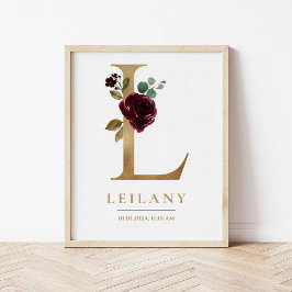 L Letter Monogram Naam Marsala Bloemenkwekerij Poster
