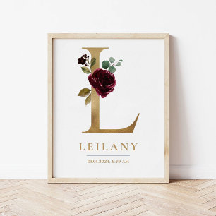 L Letter Monogram Naam Marsala Bloemenkwekerij Poster