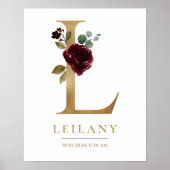L Letter Monogram Naam Marsala Bloemenkwekerij Poster (Voorkant)
