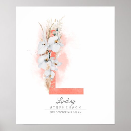 L Letter Monogram White Orchids and Pampas Grass Poster (Voorkant)