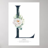 L Letter Monogram Witte Bloemen en Groene Tinten Poster (Voorkant)