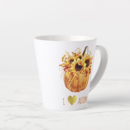 l Love Autumn Waterverf Zonnebloem Pompoen Latte Mok (Rechterhoek)