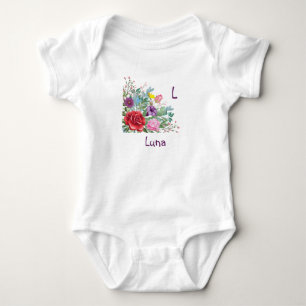 L Luna Persoonlijke Letter Naam, Rozen Bloemen Romper
