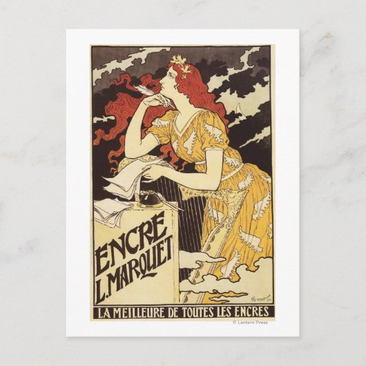 L. Marquet Ink Red-Headed Voman & Harp Briefkaart (Voorkant)