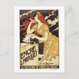 L. Marquet Ink Red-Headed Voman & Harp Briefkaart