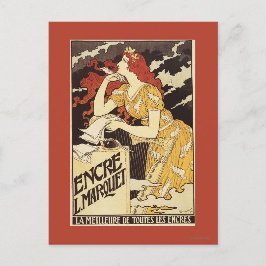 L. Marquet Ink Red-Headed Voman & Harp Briefkaart (Voorkant)