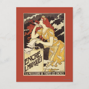 L. Marquet Ink Red-Headed Voman & Harp Briefkaart