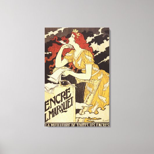 L. Marquet Ink Red-Headed Voman & Harp Canvas Afdruk (Voorkant)