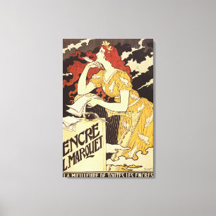 L. Marquet Ink Red-Headed Voman & Harp Canvas Afdruk