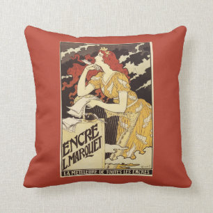 L. Marquet Ink Red-Headed Voman & Harp Kussen