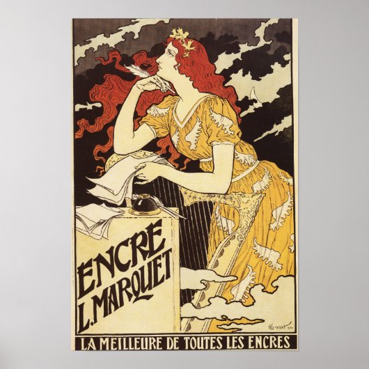 L. Marquet Ink Red-Headed Voman & Harp Poster (Voorkant)