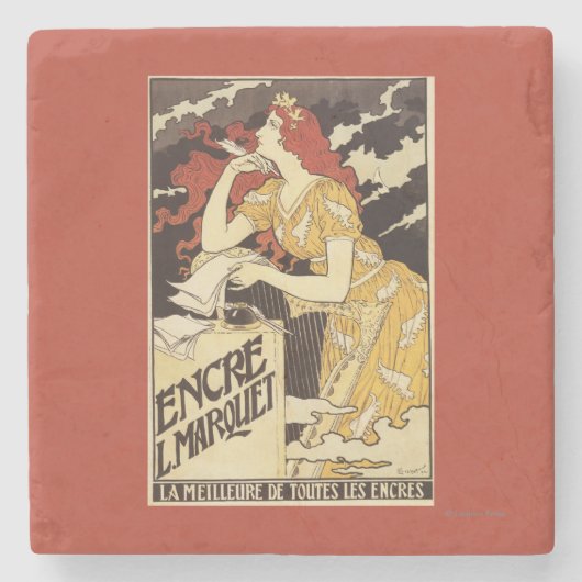 L. Marquet Ink Red-Headed Voman & Harp Stenen Onderzetter (Voorkant)