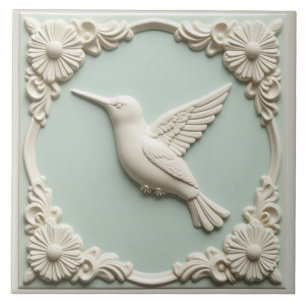 L Mintgroene namaakreliëf Art Nouveau Kolibrie Tegeltje