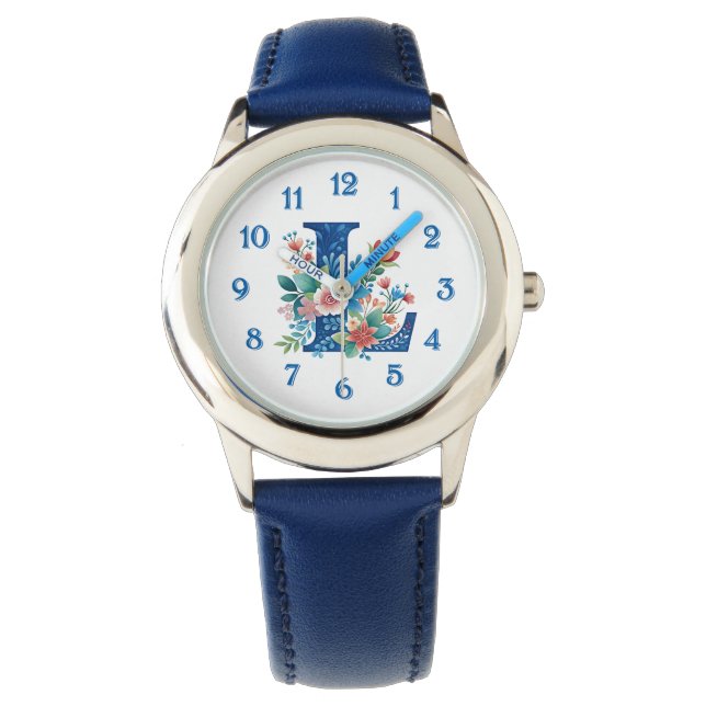 L Monogram  bloemontwerp Horloge (Voorkant)
