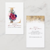 L Monogram Bourgogne Goud en Marine Blauwe Bloemen Visitekaartje (Voorkant / Achterkant)