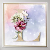 L Monogram Burgundy Floral Poster (Voorkant)