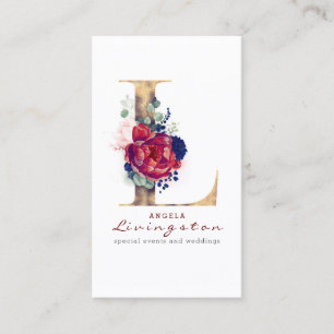 L Monogram Burgundy Gold en Navy Blue Floral Visitekaartje