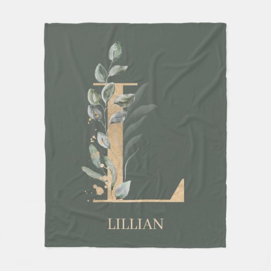 L Monogram Floral Aangepast Fleece Deken (Voorkant)