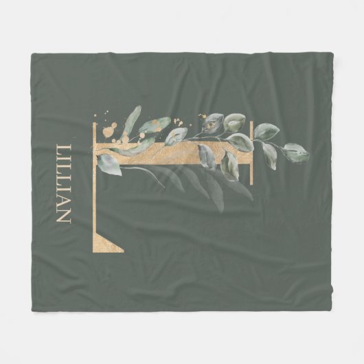 L Monogram Floral Aangepast Fleece Deken (Voorkant (Horizontaal))
