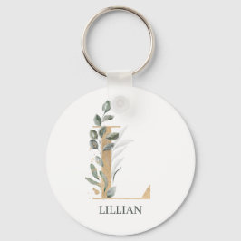 L Monogram Floral Aangepaste Sleutelhanger