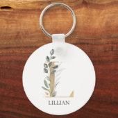 L Monogram Floral Aangepaste Sleutelhanger (Voorkant)