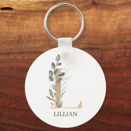 L Monogram Floral Aangepaste Sleutelhanger (Voorkant)