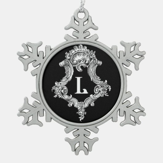 L Monogram Initiaal Tin Sneeuwvlok Ornament (Voorkant)