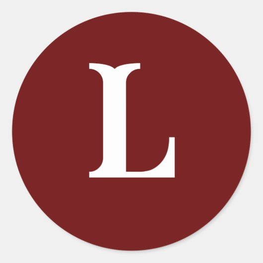 "L" Monogram Initiaal Wit op donkerrood Ronde Sticker (Voorkant)