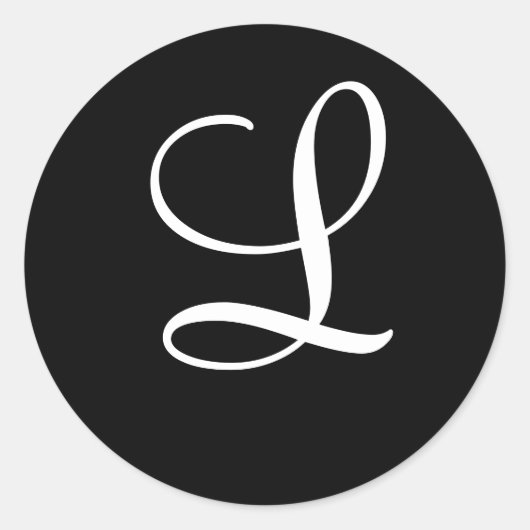 "L" Monogram Initiaal Wit op Zwart Ronde Sticker (Voorkant)