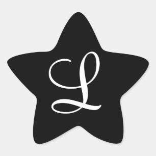 "L" Monogram Initiaal Wit op Zwart Ster Sticker