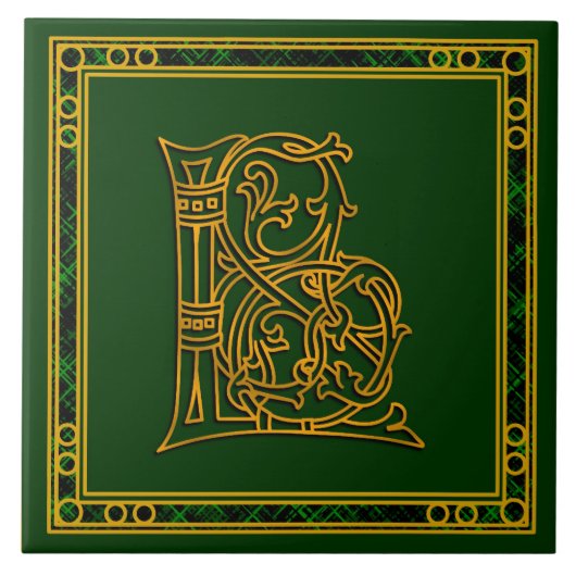 L Monogram "Irish Gold on Green" keramische Tegels Tegeltje (Voorkant)