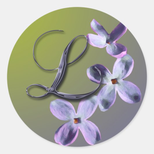 L Monogram Lila envelopzegel Ronde Sticker (Voorkant)