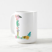 L Monogram Mok, Floral L Initiaal, botanisch Koffiemok (Voorkant links)