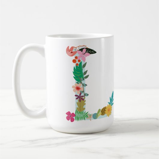 L Monogram Mok, Floral L Initiaal, botanisch Koffiemok (Links)