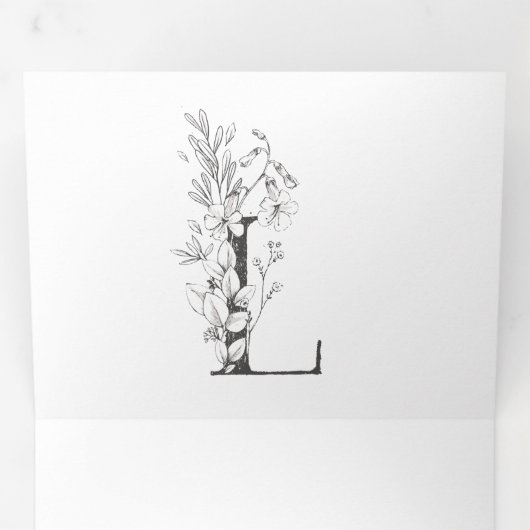 'L' Monogram mooi geborsteld Floral Wedding Drieluik Uitnodiging (Binnenzijde eerst)