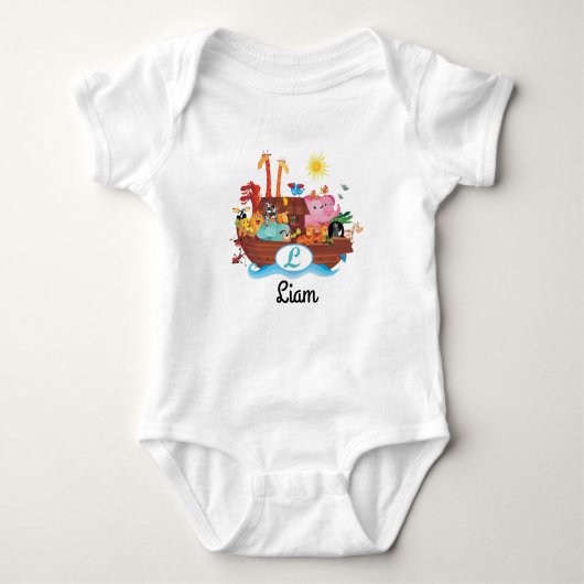 L Monogram Noah's Ark Personalized Baby T-shirt (Voorkant)