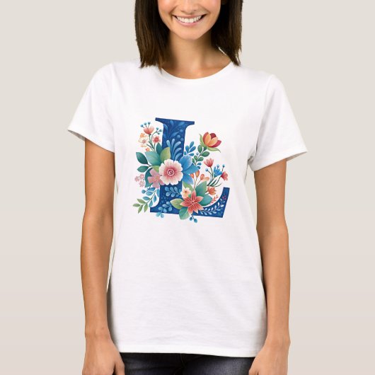 L Monogram ornate floral design T-shirt (Voorkant)