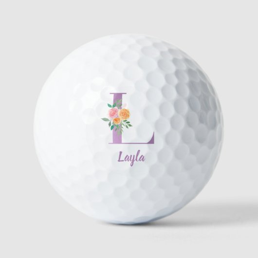 L Monogram Paarse Floral Waterverf Gepersonaliseer Golfballen (Voorkant)