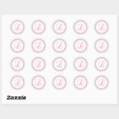 L Monogram (roze / zilveren dot cirkel) Ronde Sticker (Vel)