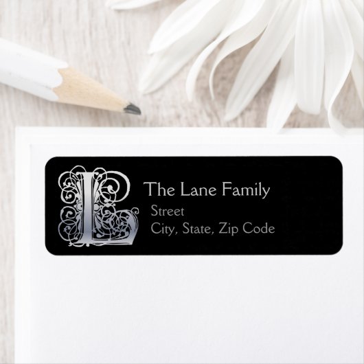 L Monogram "Zilveren Kant" ontwerp Adreslabels Etiket (Insitu)