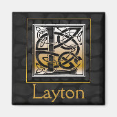 L Name Monogram "Celtic Black Stone" Square Magnet (Voorkant)