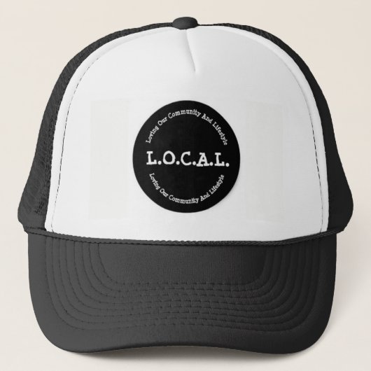 L.O.C.A.L. Black en White Trucker Hat Pet (Voorkant)