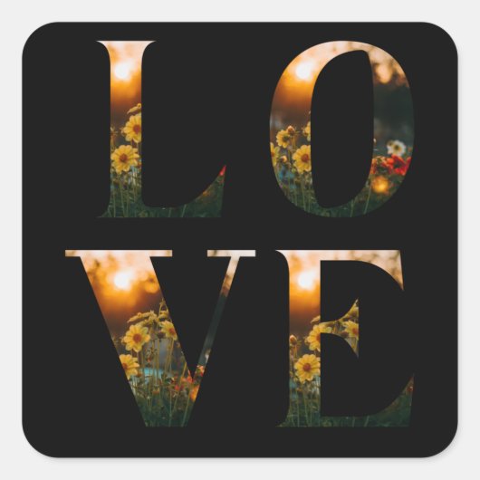 L O V E liefde blokletters monogram bloemenzonsond Vierkante Sticker (Voorkant)