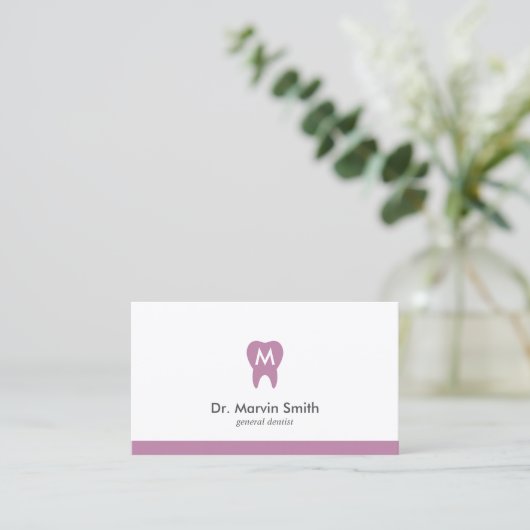 L Paarse Tandarts Monogram Tand Dental Afspraak Afsprakenkaartje (Staand voorkant)