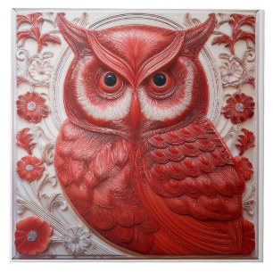 L rode namaak reliëf Art Nouveau uil Tegeltje