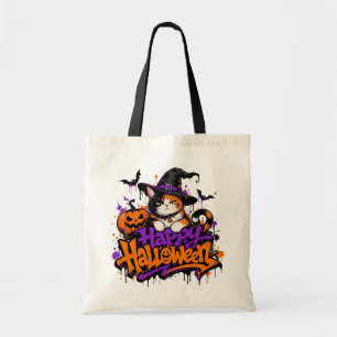 L&S Gelukkig Halloween Heks Schimmelkat Tote Bag