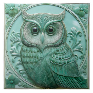 L Saliegroen namaak reliëf Art Nouveau Uil Tegeltje