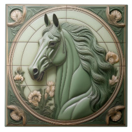 L Saliegroene namaak reliëf Art Nouveau Paardenhoo Tegeltje