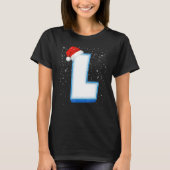 L Snowy Hoofdstad Kerstmis Monogram Alfabet Letter T-shirt (Voorkant)